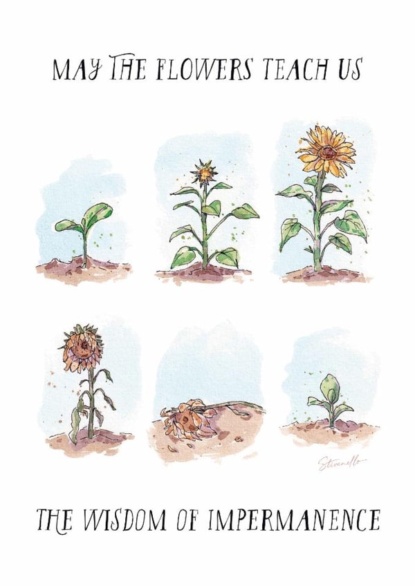 Classic Thinking Of You Card - May The Flowers Teach Us - The Wisdom Of Impermanence created by Vivi Stiva • Illustration