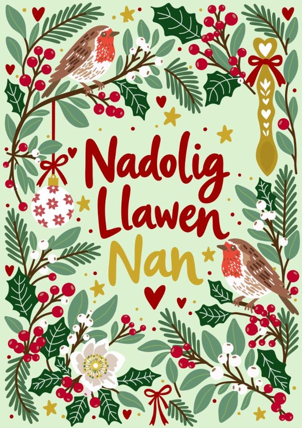Classic Christmas Card - For Nan - Welsh - Nadolig Llawen created by Paperleaf Studios 