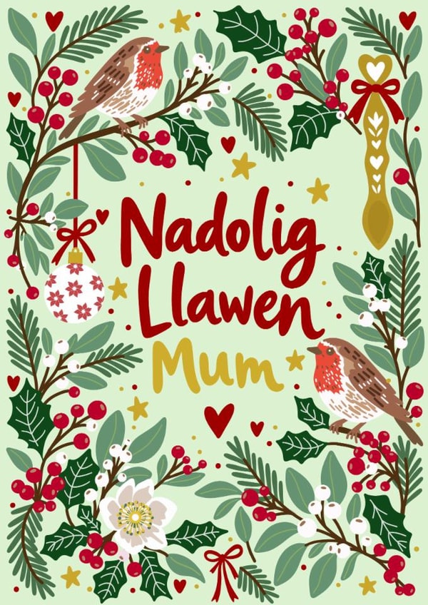 Classic Christmas Card - For Mum - Welsh - Nadolig Llawen created by Paperleaf Studios 