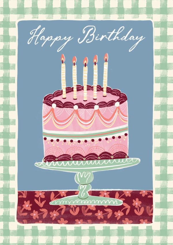 Classic Birthday Card - Cake - Cottage-Core Gingham created by Laura Darrington Design Ltd.