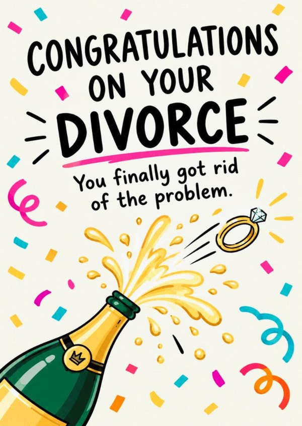 Funny Divorce Card for Friend – Congratulations on Your Divorce created by Oh Jeez!