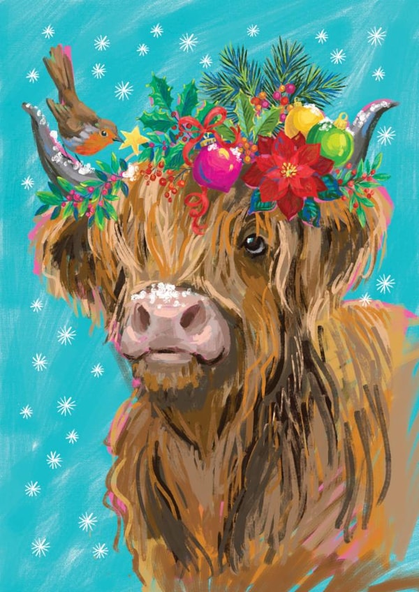 Cute Christmas Card - Highland Cow created by Ally Marie Illustration