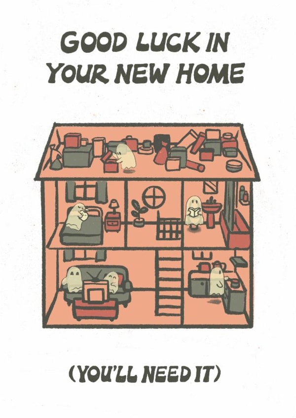 Cute Ghosts New Home Card, Haunted House, Good Luck In Your New Home created by Nazli Brennan