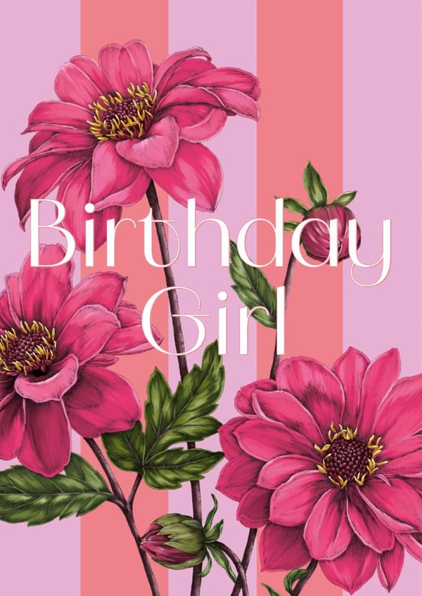 Pretty Birthday Card - Pink Floral Stripe created by Catherine Lewis Design