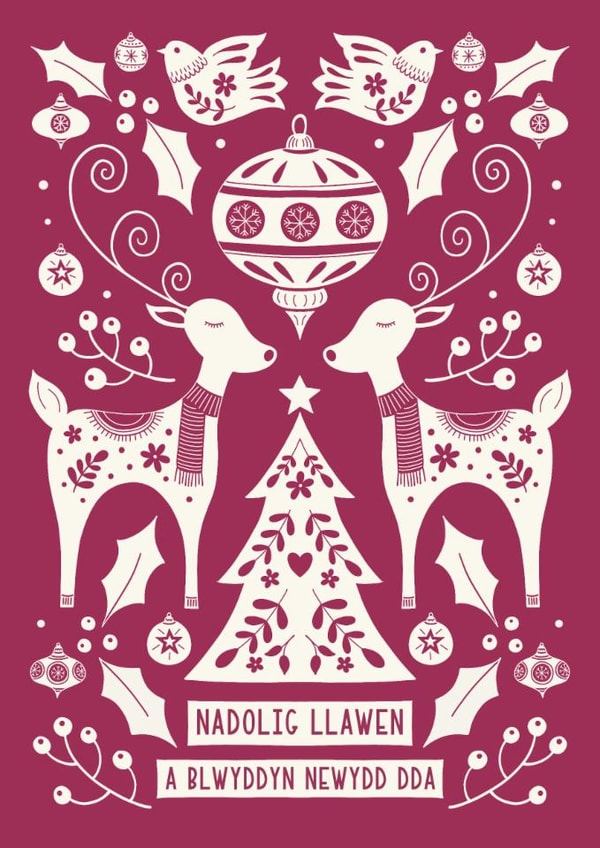 Welsh Christmas Card - Reindeer - Nadolig Llawen a Blwyddyn Newydd Dda created by Kirsty Miller