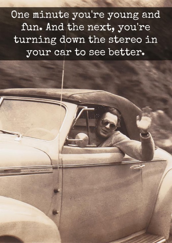 Funny Birthday Card - Getting Older & Turning Down the Stereo - To See Better created by Raven's Rest Studio