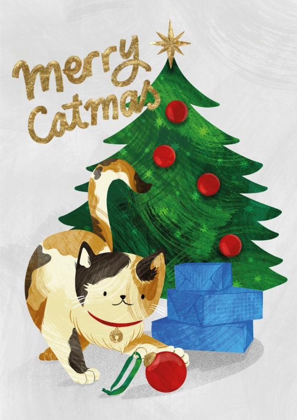 Cute Christmas Card - Playful Cat created by Suzanne Brearley Design