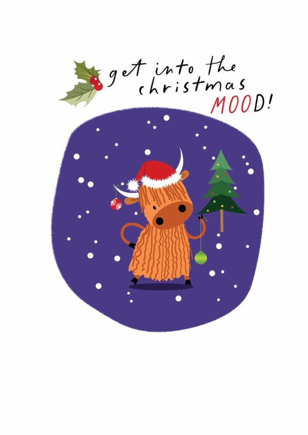 Cute Christmas Card - Highland Cow created by Pink Pig