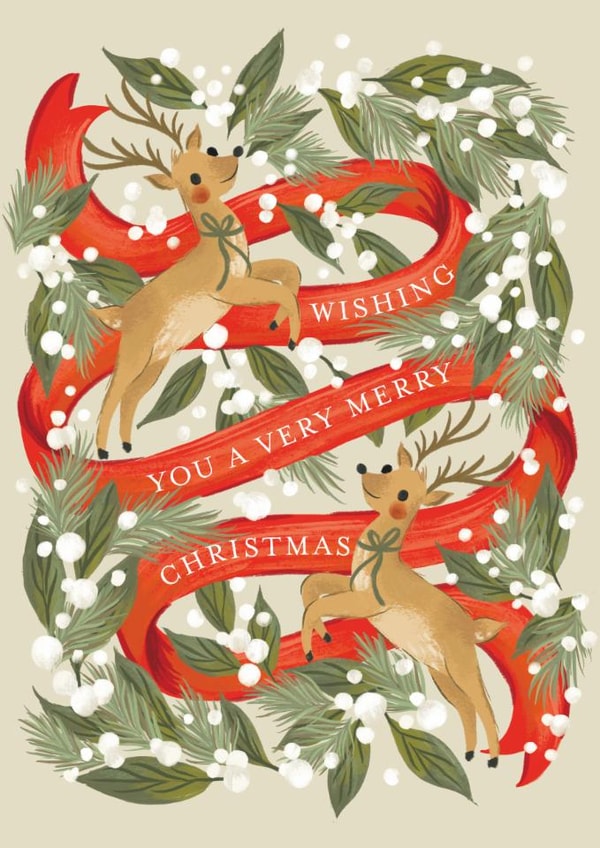 Traditional Reindeer Botanical Christmas Card- Reindeer Ribbon created by Jackie Crawford