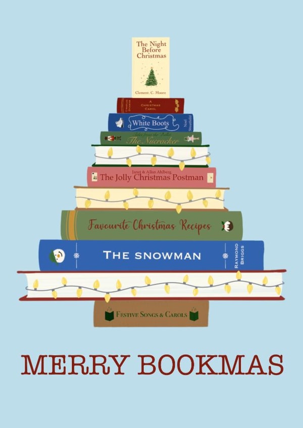 Pretty Christmas card for book lovers – Merry Bookmas created by Pen & Pickle
