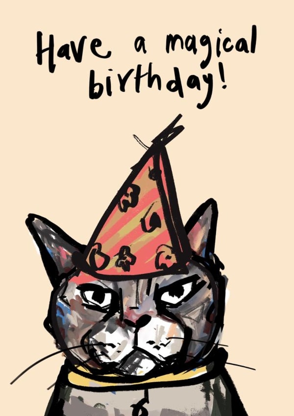 Have a Magical Birthday! Funny Cat Birthday Card created by Harriet Lowther