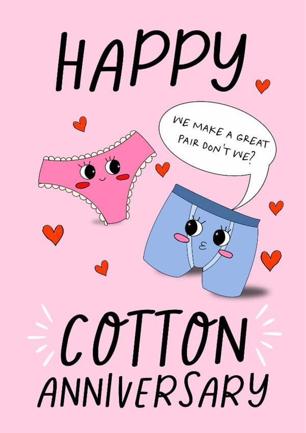 Cute Anniversary Card - 1st - Cotton - Underwear created by Chipper Prints