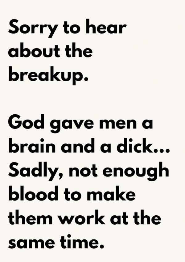 Funny Breakup Card - Cheeky Card For Her Or Friend - Men, Brains & Dicks created by The Awkward Card Company 
