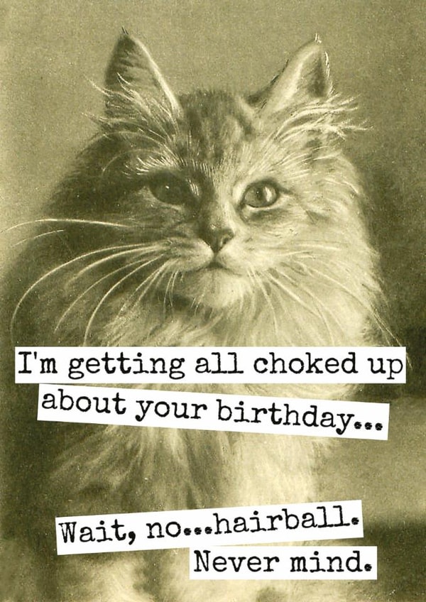 Funny Birthday Card - From The Cat - Choked Up? Nope, Hairball! created by Raven's Rest Studio