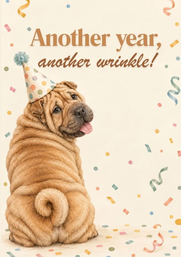 Another year another wrinkle Shar Pei birthday card created by Paws and Post